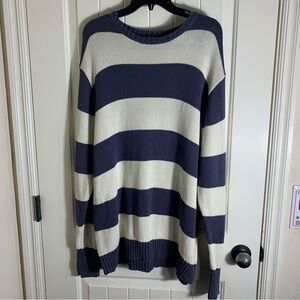 Brandy Melville Oversized 100% Cotton Blue and Cream Knit Sweater